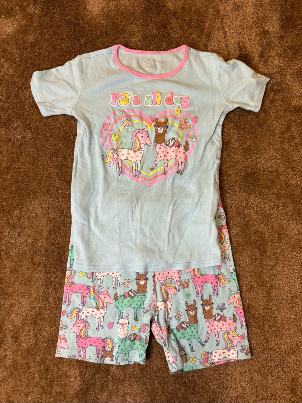 Place Pastel Blue Short Pajama Set with Pink & Mint Animal Prints